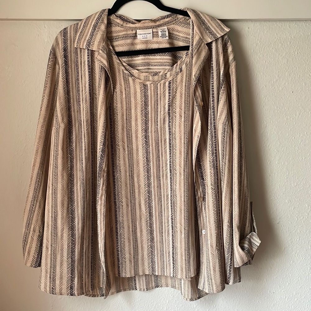 Vintage matching sleeveless top and long sleeve button down shirt